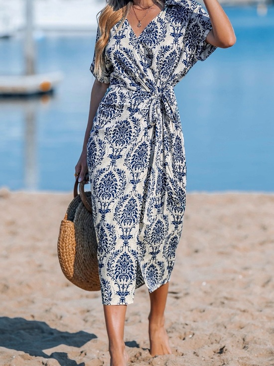 Cupshe Other - NWT CupShe Women's Blue & White Printed Wrap Cover-Up Dress